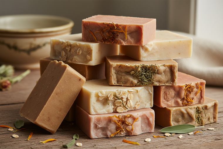a pile of handmade soap